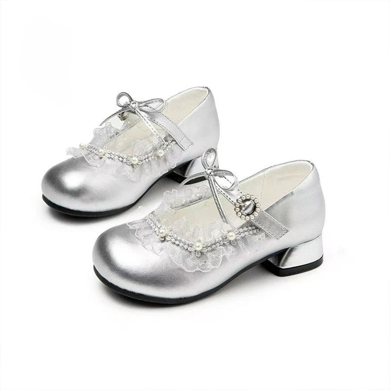 Girls Dance Dress Shoes for Party Wedding Kids Princess Shoes High Heels 2026 Brand New Children Leather Shoes Round Toes Soft