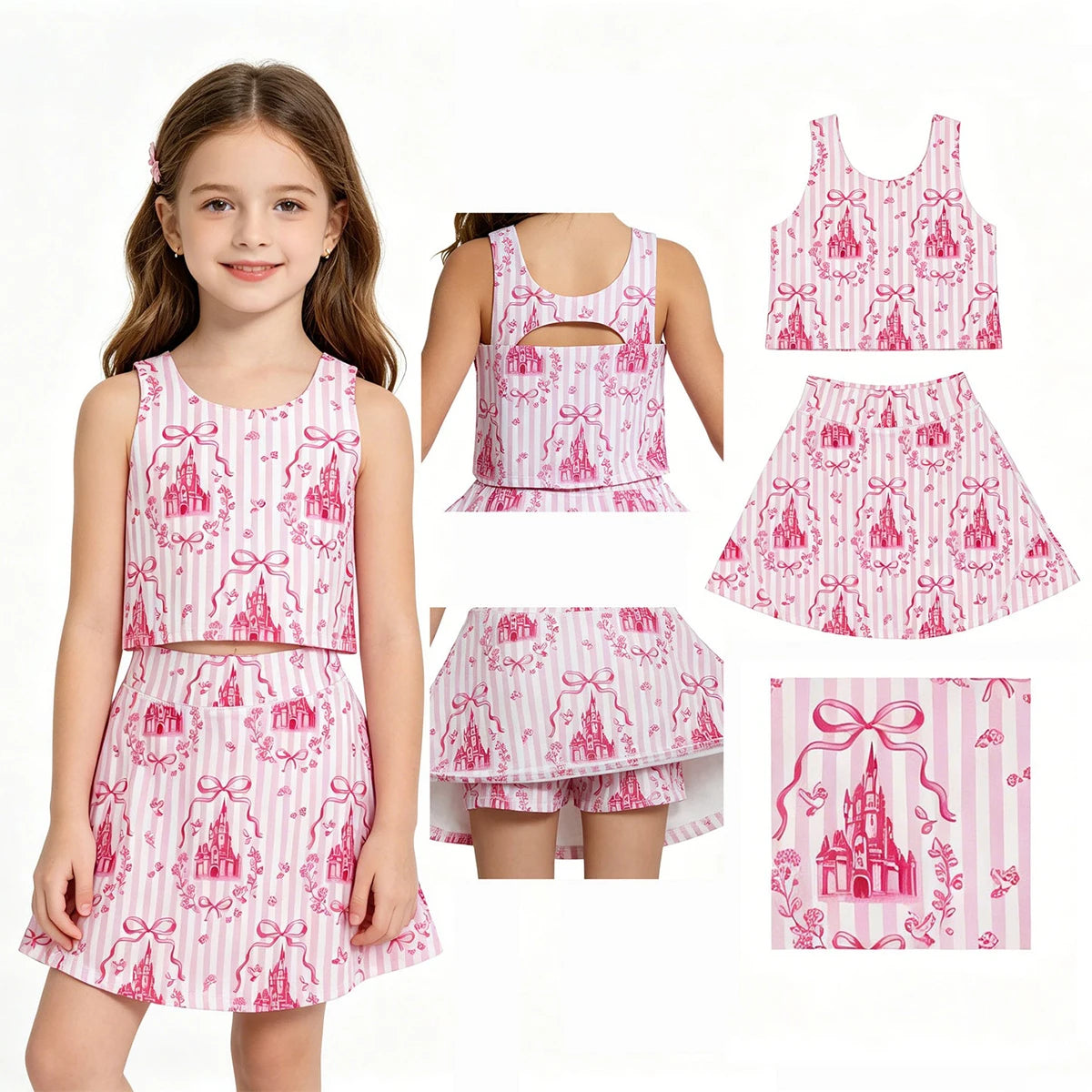 Baby Girls Clothes Dresses Toddler Girl Summer Athletic Acive Wear with Under Pink Castles Yoga Vest Top Sports Skorts Sets