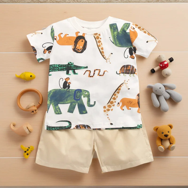 Baby Boys Summer Clothing Sets Cartoon Short Sleeve Cotton