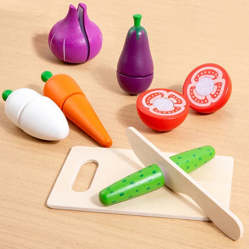Montessori Wooden Toys Simulation Kitchen Pretend Classic Game Educational For Children Kids Gift Cutting Fruit Vegetable Set
