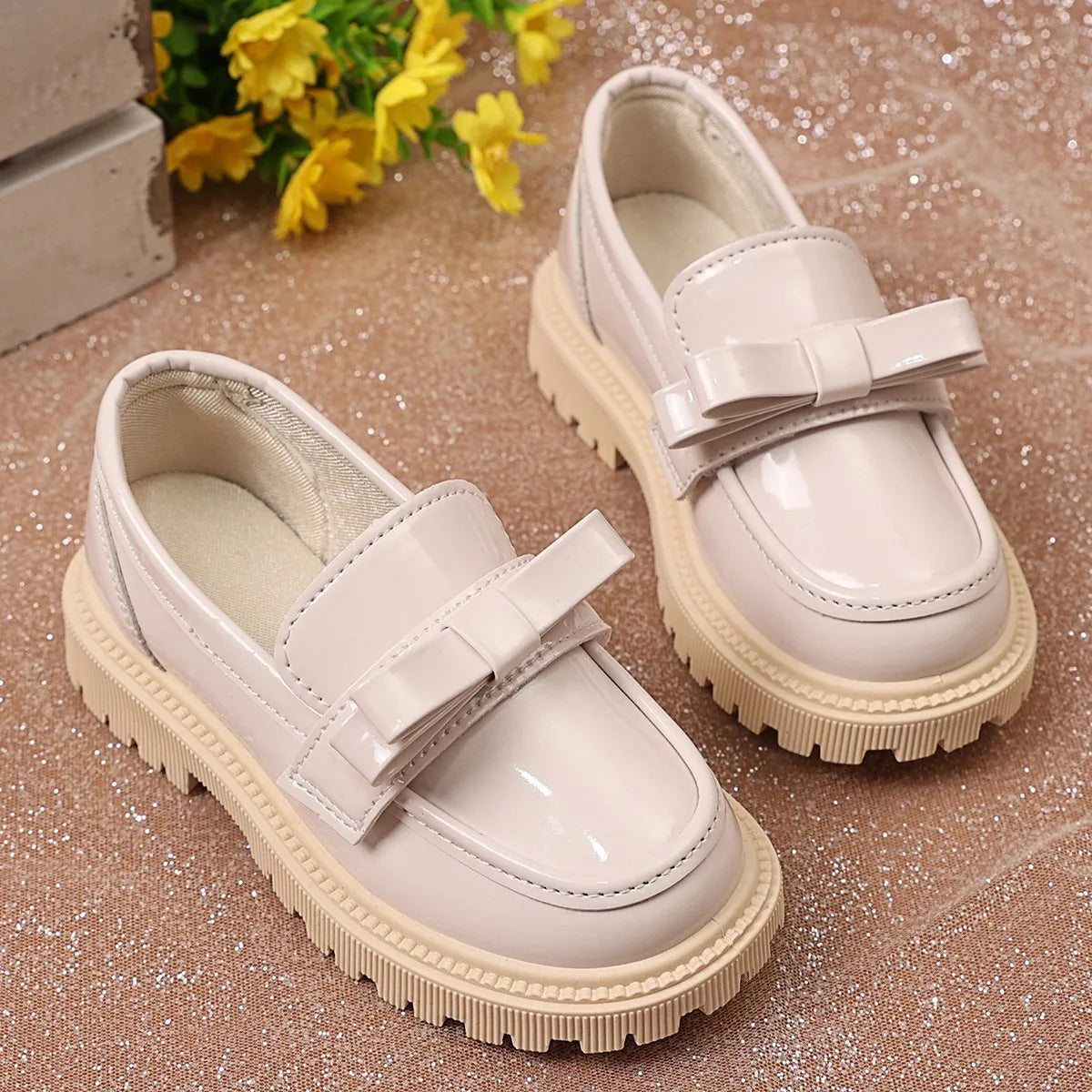 Girls Black Uniform Shoes for School Students Flats Round Toes Glossy 2025 Spring Autumn Children Leather Shoes British Style