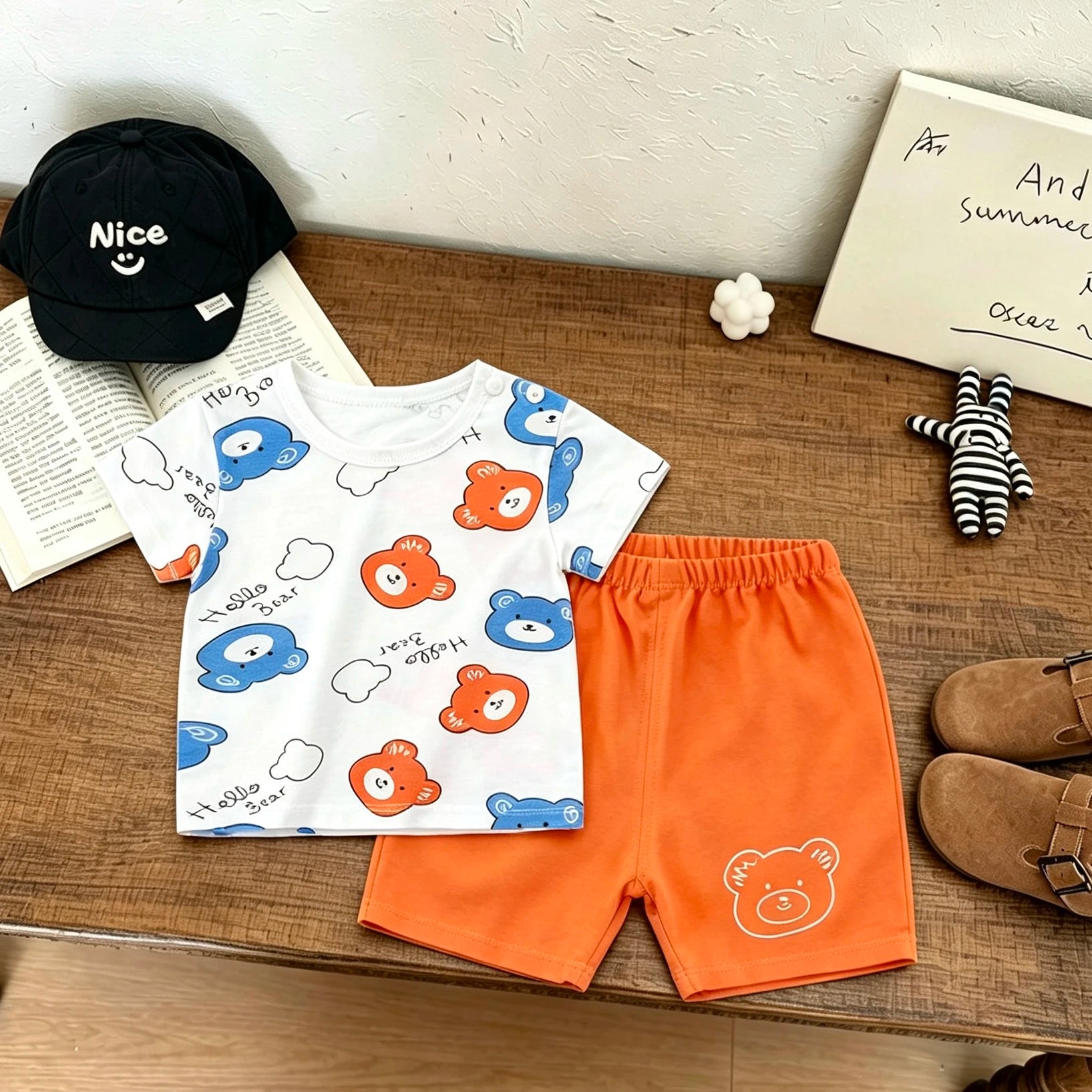 Baby Clothing Fashion Costume New Cartoon Tshirt+Shorts Two Piece Set Outer Wear Children Cute Tees All-match Shorts Outfit