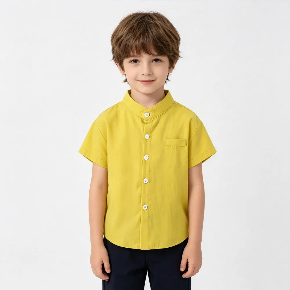Boys Dress Shirt Toddler Boy Blouse Cotton Short Sleeve Kids Blouses Soft Boutique White Black Children Blouse  2 3 4 5 6 7Years