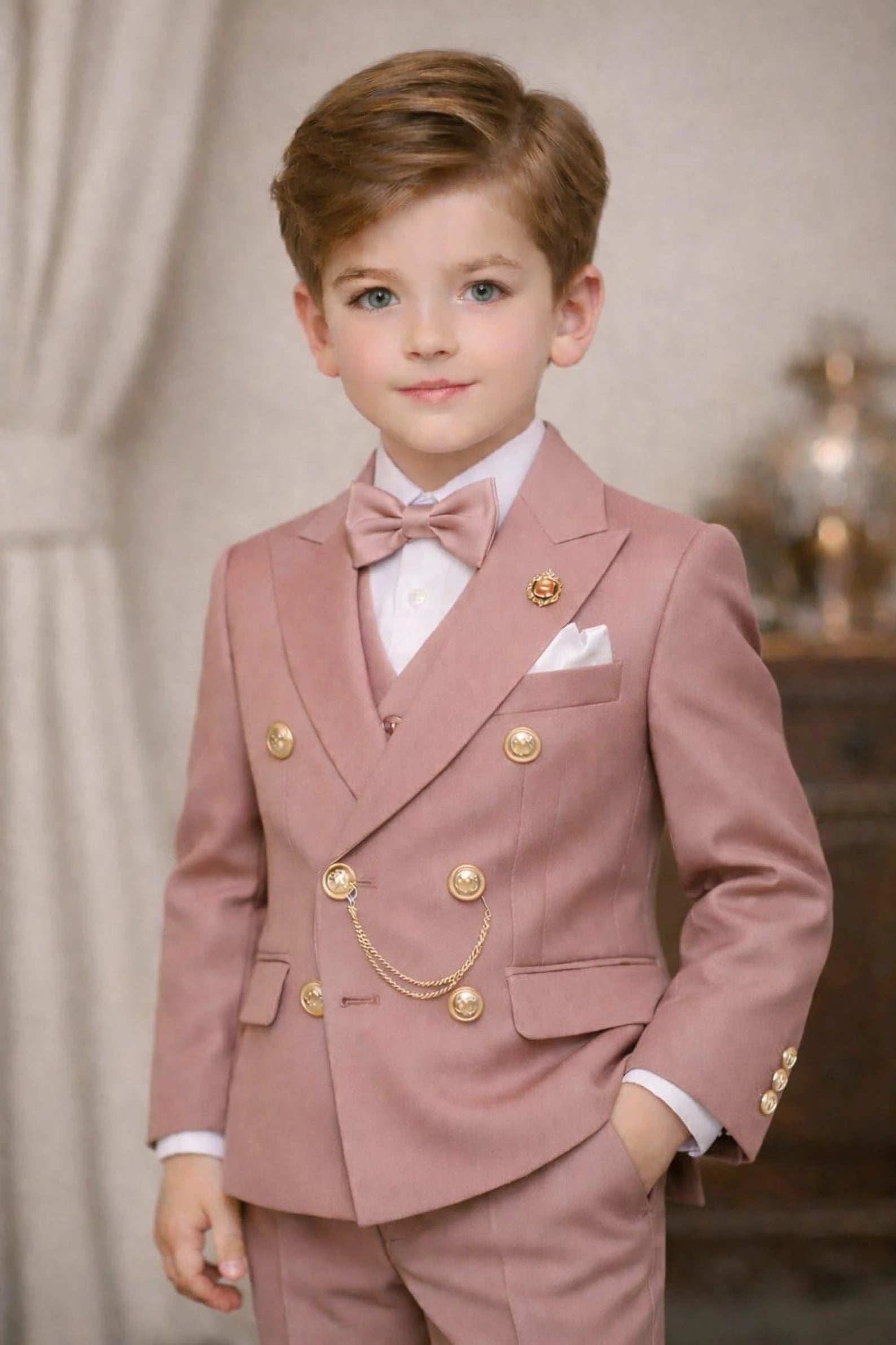 Boys Double Breasted Suit 2 Pieces Wedding Tuxedo Ring Bearer Outfit for Birthday Party Kids Set Custom Made Boy Blazer Pants