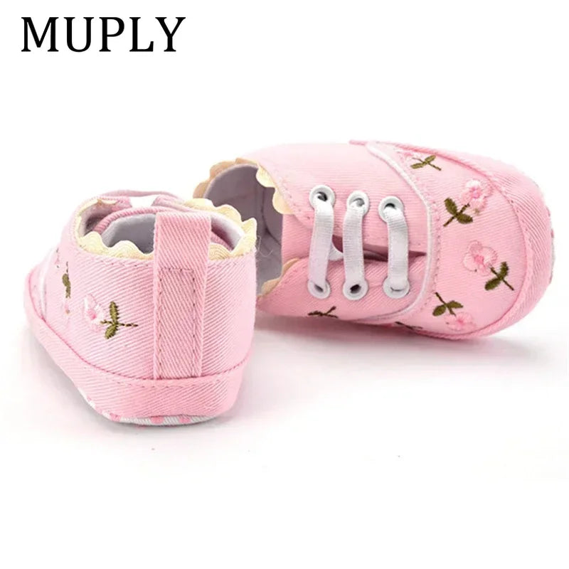 Baby Girls Shoes White Pink Floral Embroidered Soft Soles Shoes Prewalker Walking Toddler Casual Kids Shoes For Dropshipping
