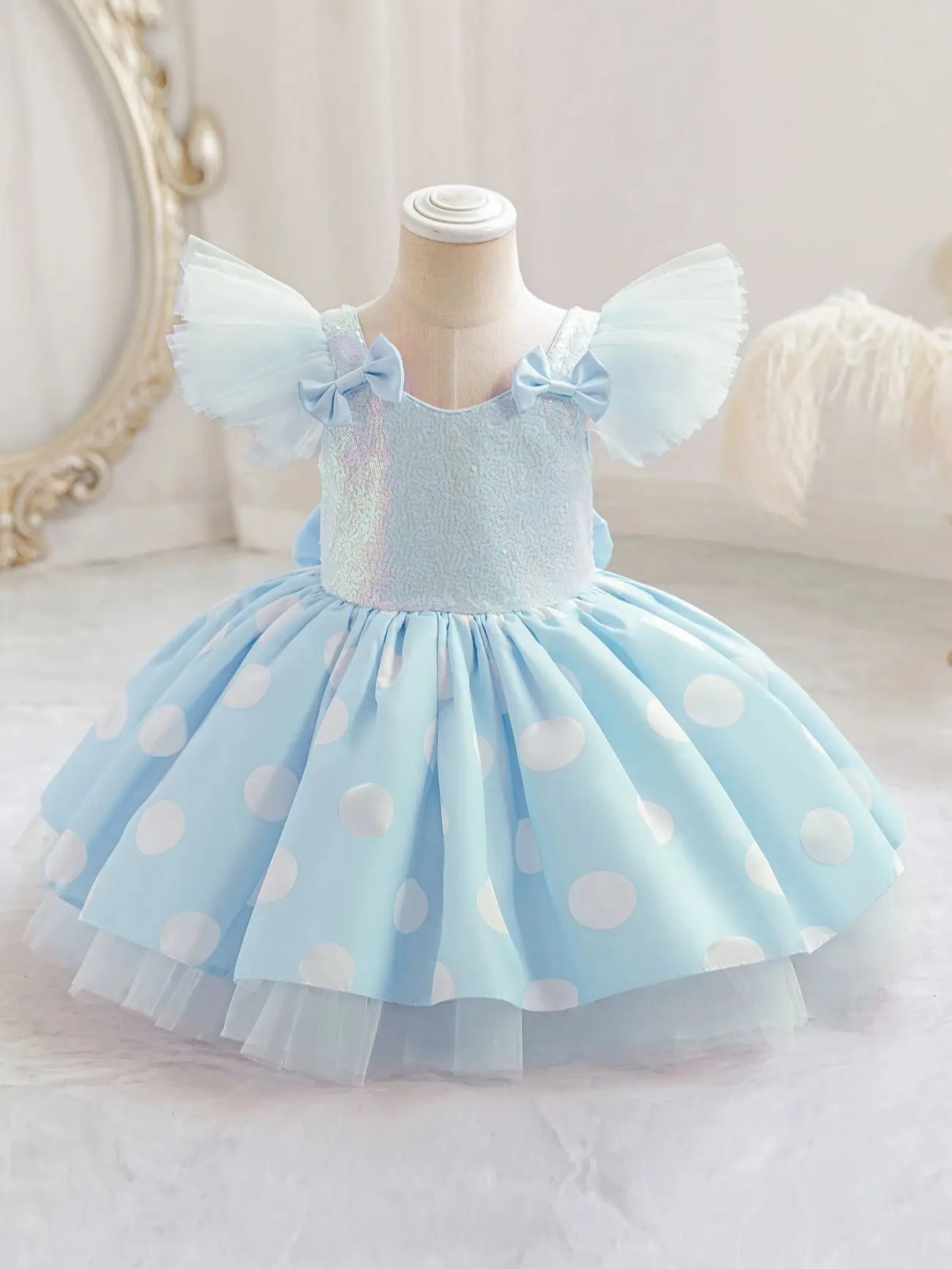 Girls' Princess Dress, Baby's First Birthday Tutu Dress, Flower Girl Wedding Dress, Children's Bowknot Dress, Masquerade Performance Costume