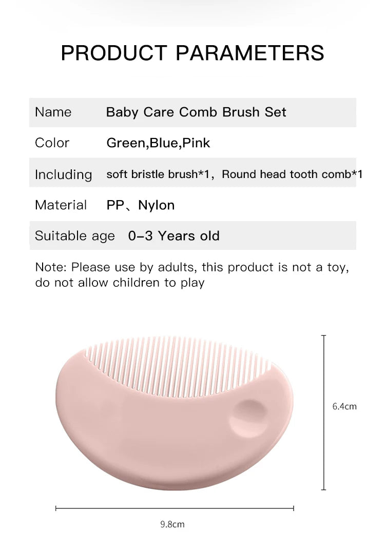 Cute 2 in 1 Eco-friendly Infant Care Baby Comb Brush Set Soft Bristles Hair Brush Round Shape