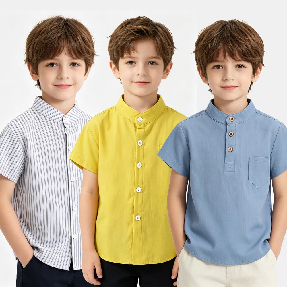 Boys Dress Shirt Toddler Boy Blouse Cotton Short Sleeve Kids Blouses Soft Boutique White Black Children Blouse  2 3 4 5 6 7Years
