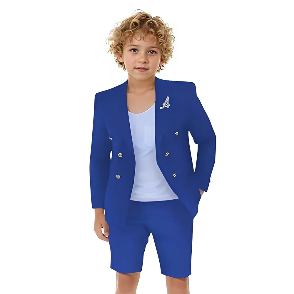 Boys Shorts Suit for Summer 2 Piece Slim Fit Double Breasted Beach Wedding Tuxedo Kids Formal Suit Outfit