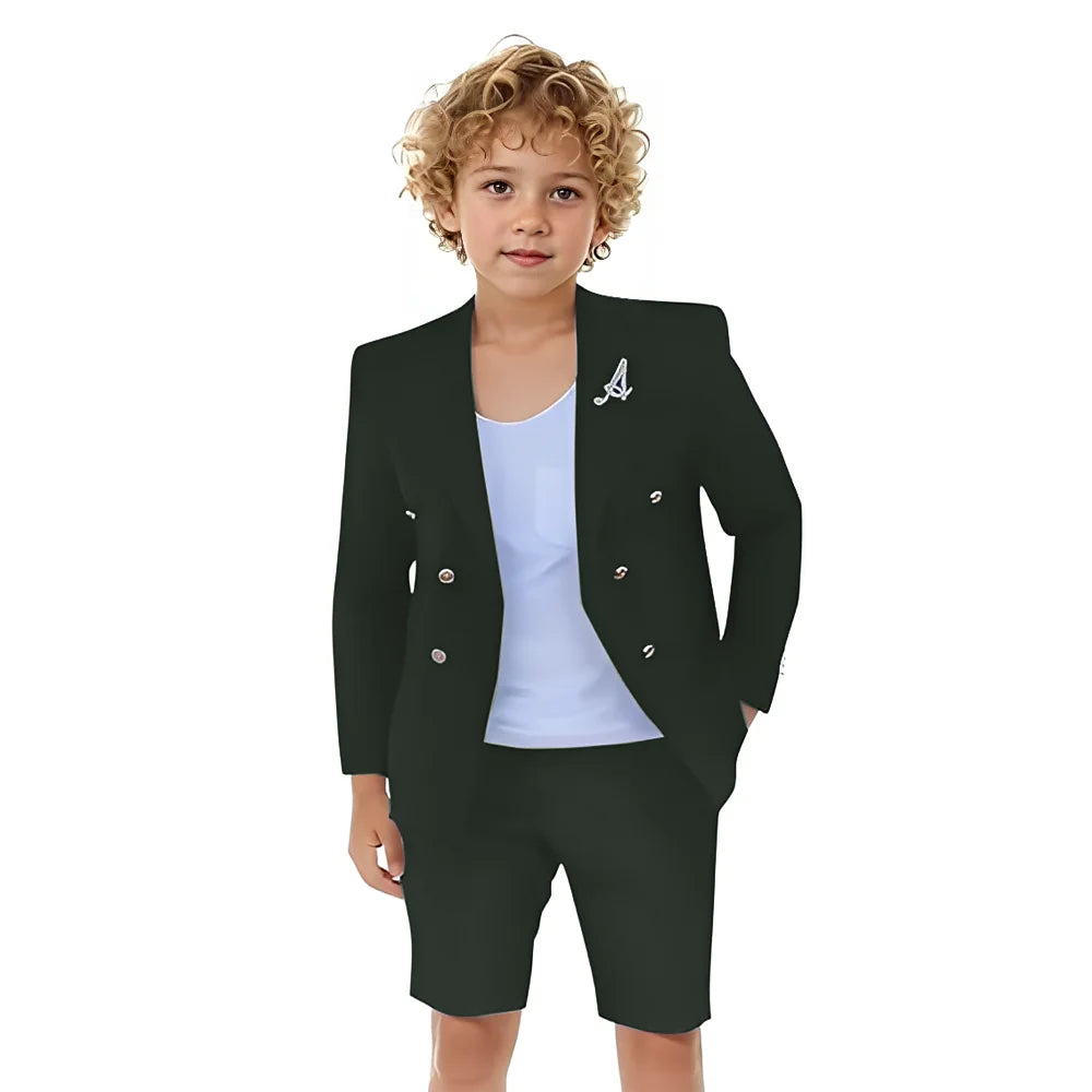 Boys Shorts Suit for Summer 2 Piece Slim Fit Double Breasted Beach Wedding Tuxedo Kids Formal Suit Outfit