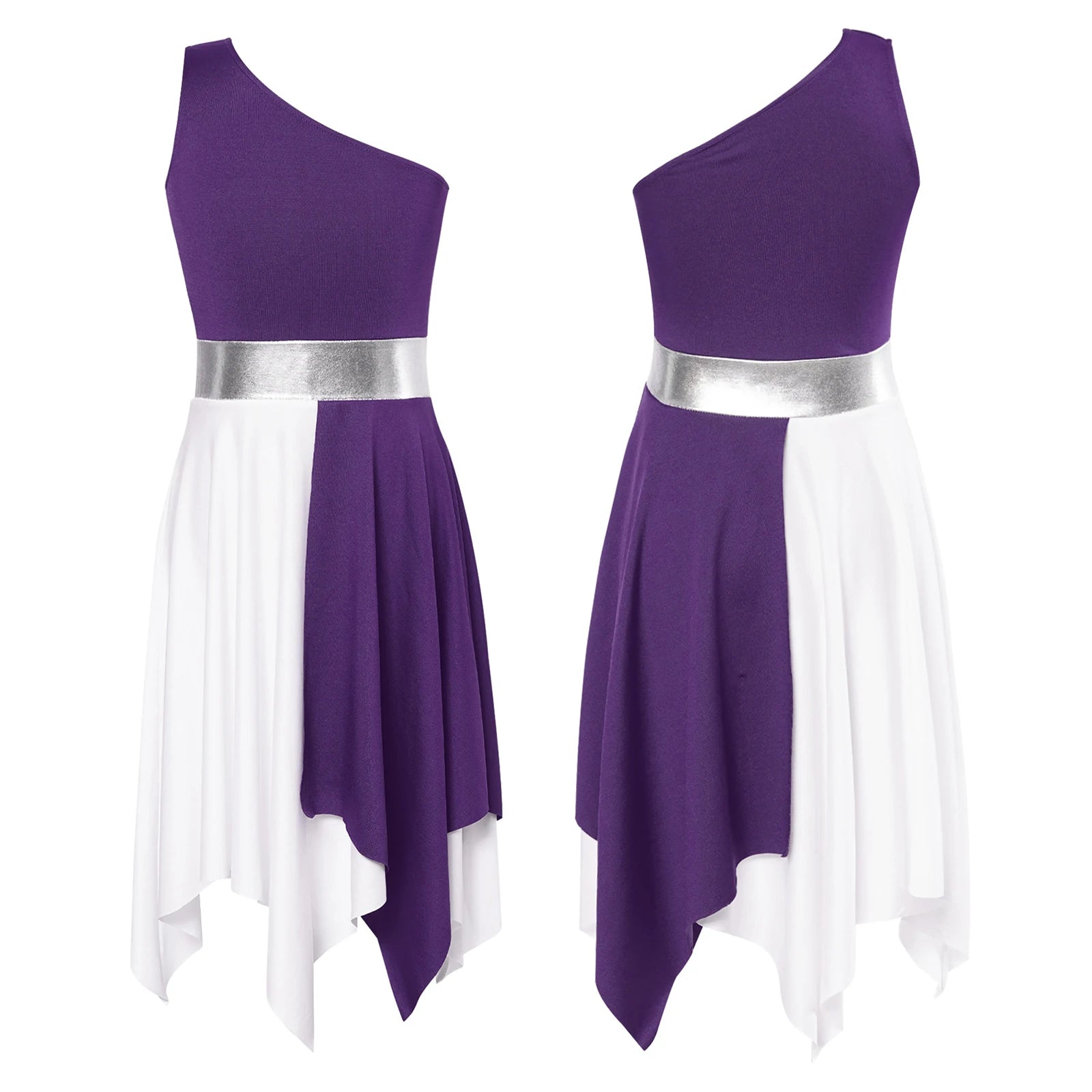 Kids Girls Modern Lyrical Ballroom Dance Dress Church Choir Praise Costume Sleeveless Asymmetrical Hem Contrast Color Gown