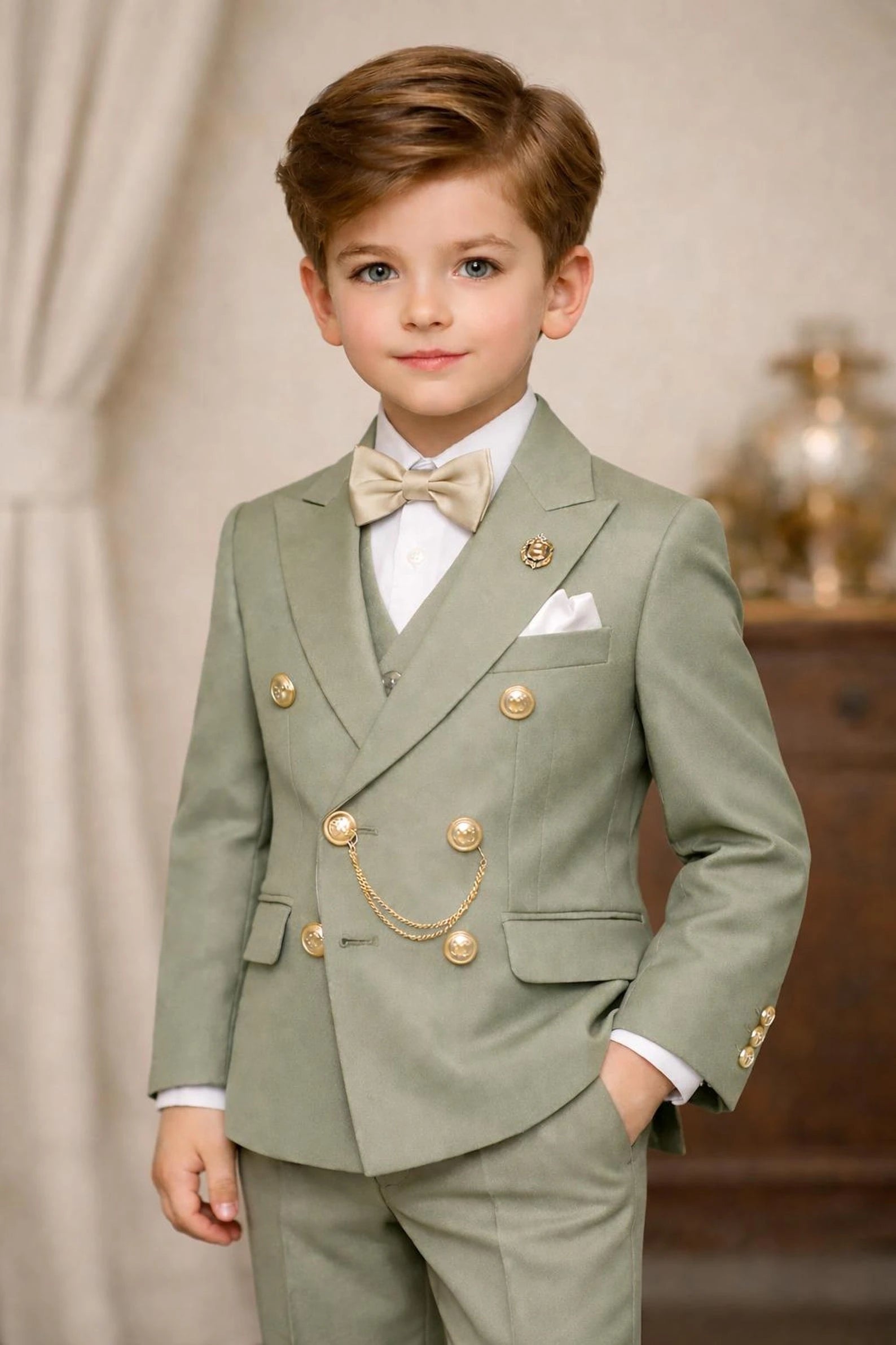 Boys Double Breasted Suit 2 Pieces Wedding Tuxedo Ring Bearer Outfit for Birthday Party Kids Set Custom Made Boy Blazer Pants