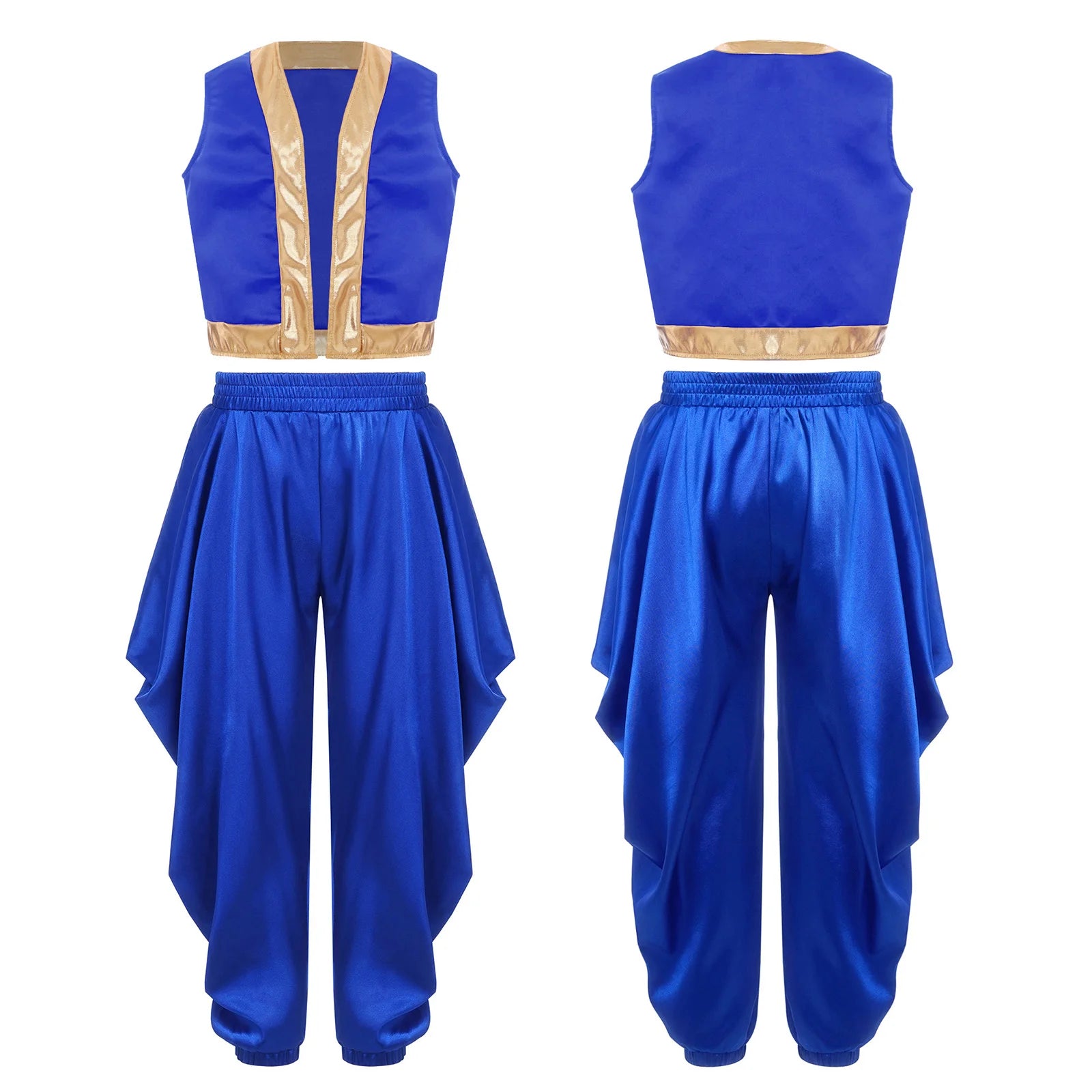 Boys Mythical Arabian Prince Dress Up Loose Vest with Satin Dhoti Pants Baggy Trousers Halloween Carnival Character Cosplay Suit