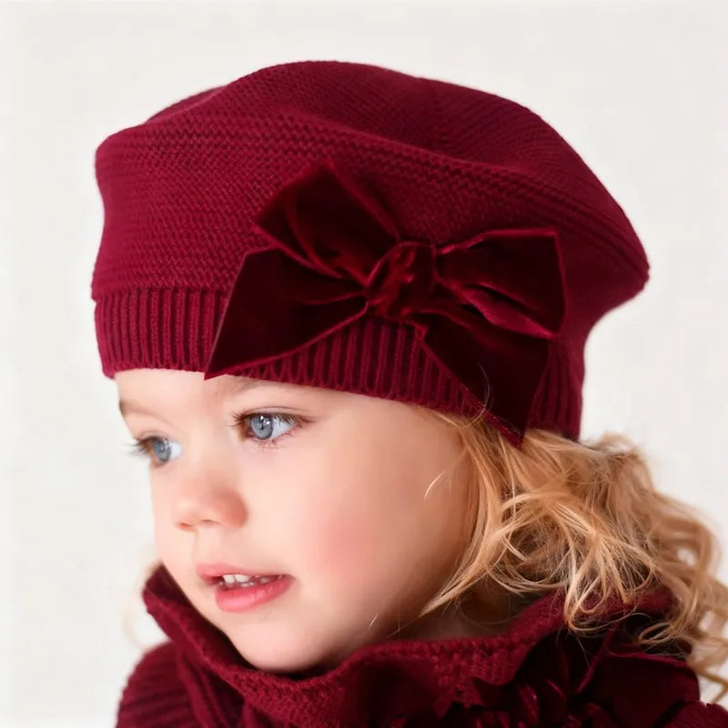 New Winter Baby Girls Warm Bowknot Knitted Hats Children Beret Beanie Hat Solid Hat Soft Chirstmas Kids Bonnet For 3-12Years