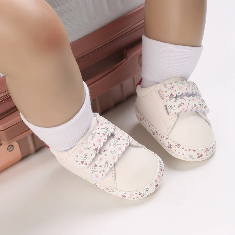 Baby Shoes Infant Pre-Walker Shoes, Floral Embroidery/ Bow Princess Sneakers, Soft Sole Casual Footwear for Baby Girls0-18M