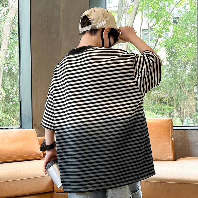 New Boys Shorts Sleeve Striped T-Shirt For Kids Luxury Clothes Casual Cotton Gradient Tshirts Children Summer Tee Top Outfits