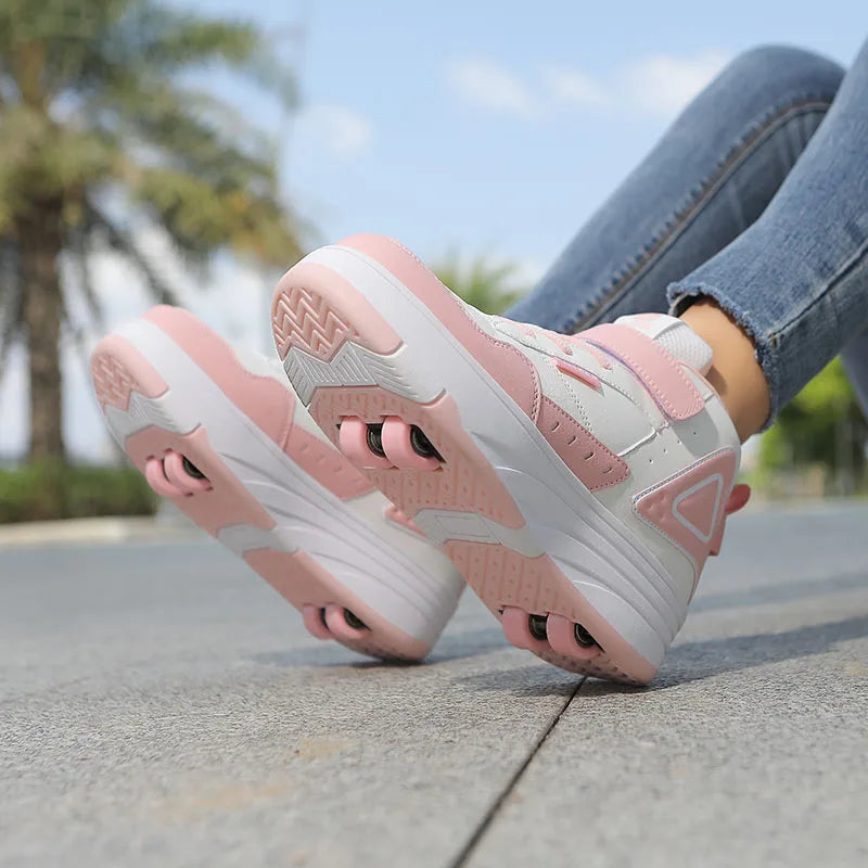 Boys and Girls Roller Skate Shoes Fashion Casual Sports Children 4-Wheels Sneakers for Kids  Gift Nice Footwear