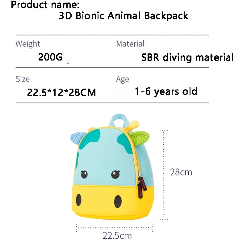 New Children School Bags 3D Biomimetic Animal Kids Backpack Kindergarten Boys and Girls School Bags Mini Backpack Book Bag