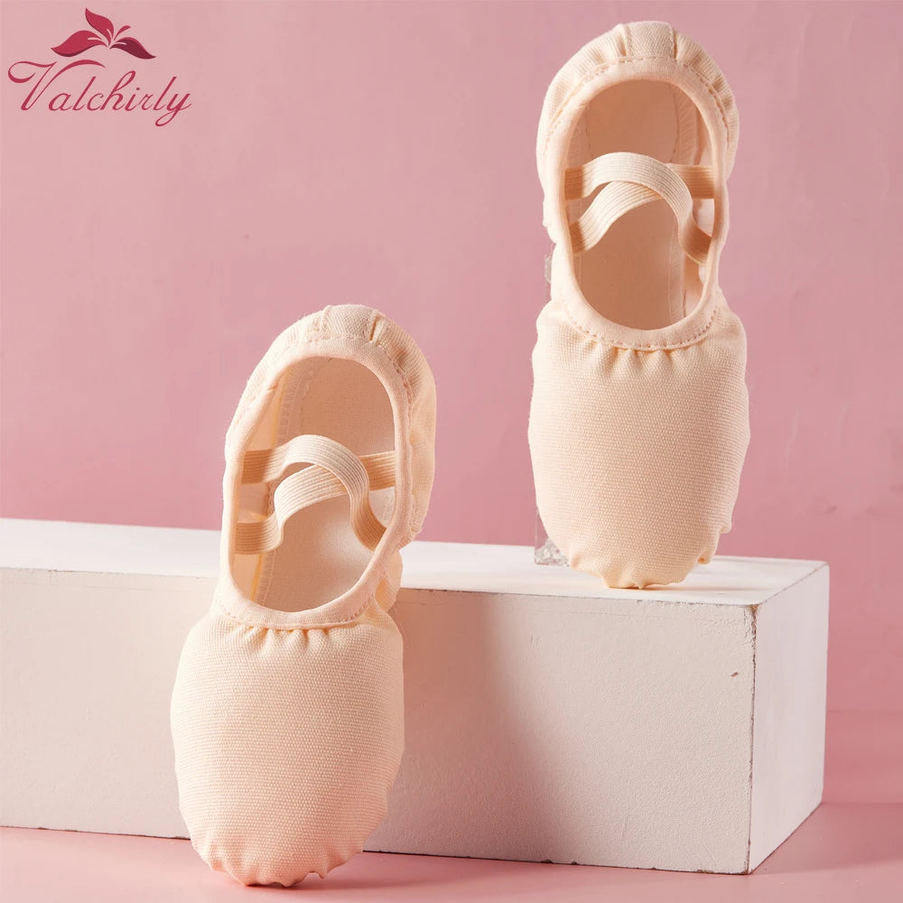Girls Ballet Slippers Kids Dance Shoes Adult Gymnastics Training Canvas Soft Leather Sole No Shoelaces
