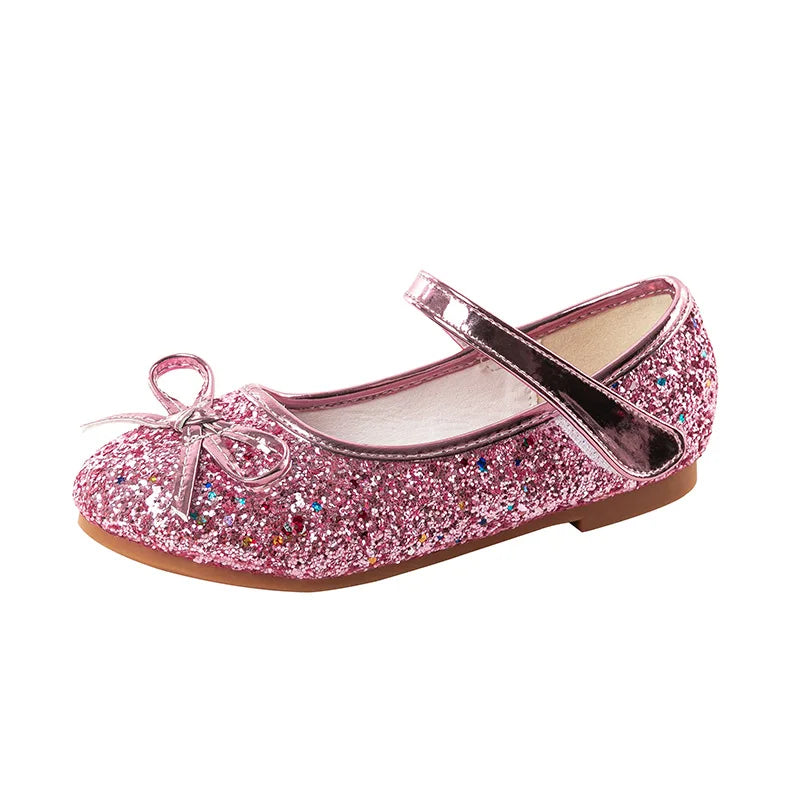 Brand Girl Shoe Autumn Sequins Dress for Girls Bow Princess Shoes Middle Large Child Flat Shoe Versatile Women Shoe Zapatos Niña
