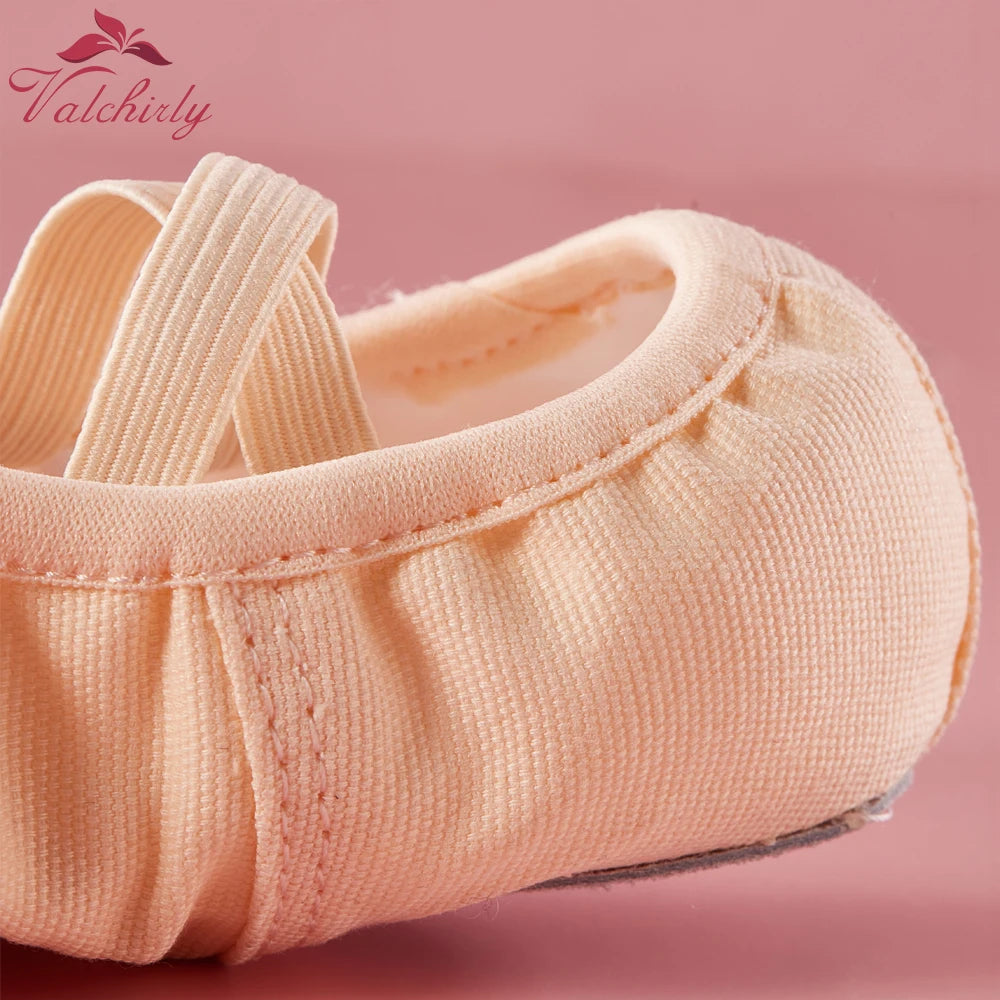 Girls Ballet Slippers Kids Dance Shoes Adult Gymnastics Training Canvas Soft Leather Sole No Shoelaces