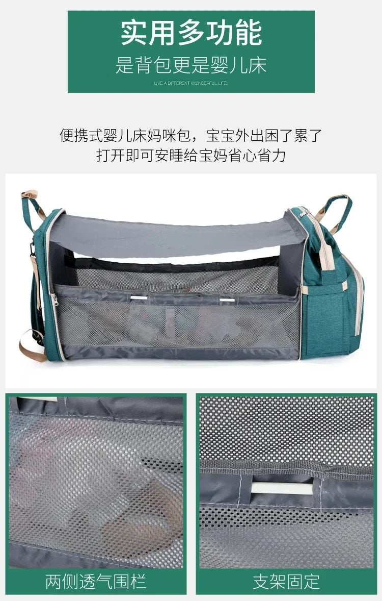 Baby Bed Mother Large Capacity Nappy Milk Bottle Backpacks with Changing Mat Convenient Baby Nursing Bags Gift Mommy Diaper Bags