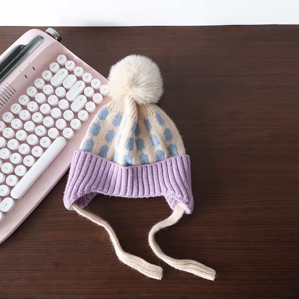 Winter Baby Hat Pompom Fleece Lining Baby Beanie Infant Bonnet Kids Cap For Girls Boys Bobble Kids Hat For Children 1-4y