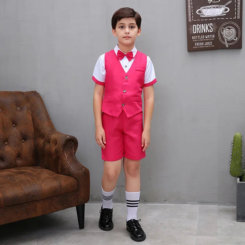 Boys' Small Suit, Vest Set, Big Children's Strap Pants, Performance Dress, Wedding Piano Performance