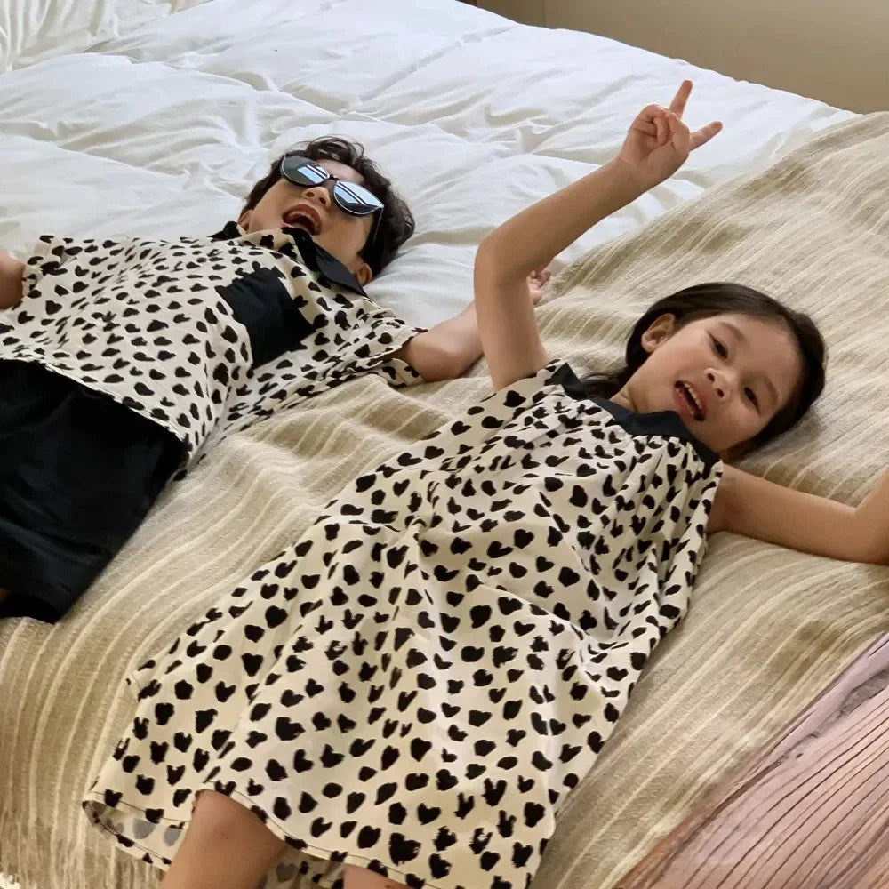 Boys Girls Matching Brother And Sister Clothes 2024 New Korean Children's Clothing Set Baby Girls Dress Kids Boys Two Piece Suit