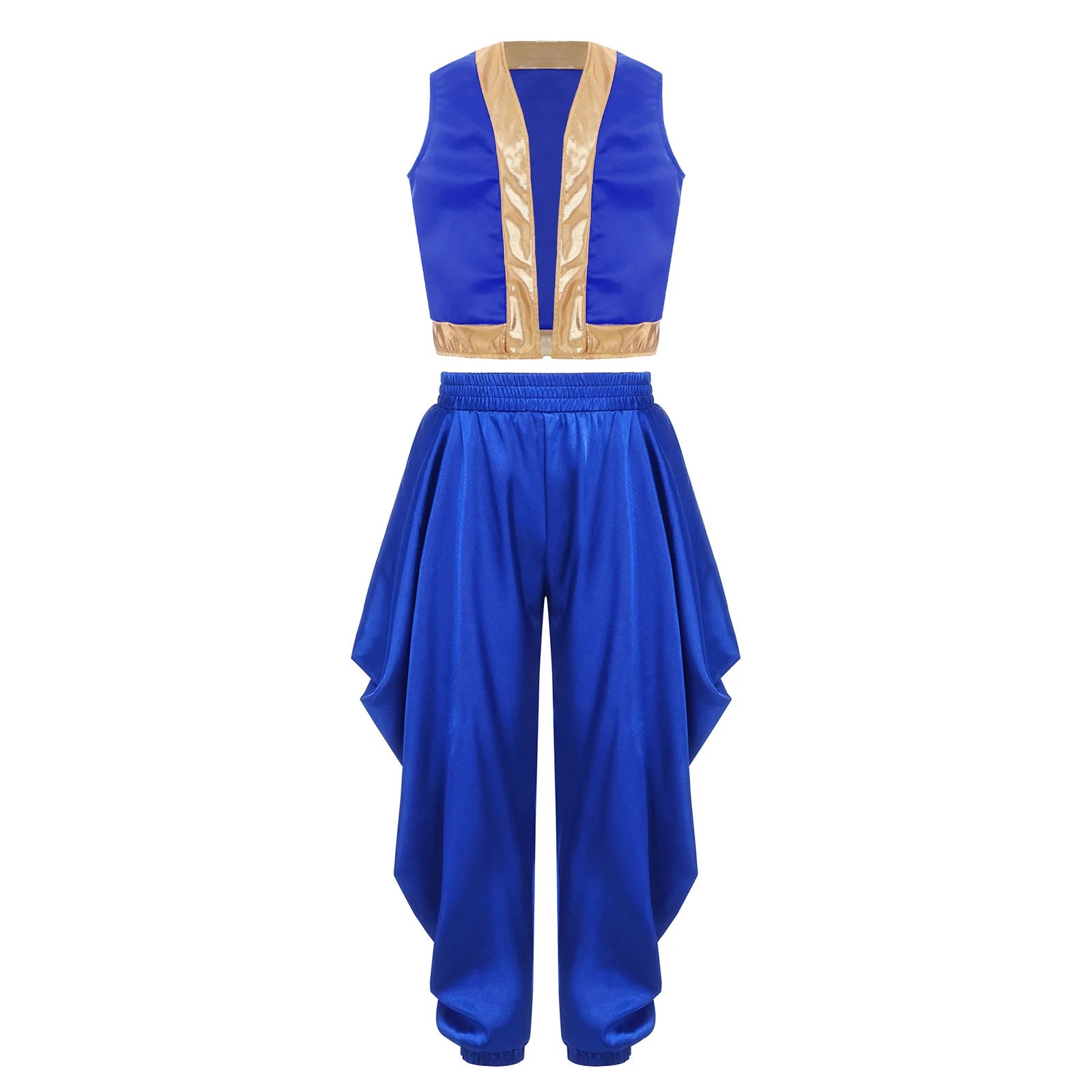 Boys Mythical Arabian Prince Dress Up Loose Vest with Satin Dhoti Pants Baggy Trousers Halloween Carnival Character Cosplay Suit