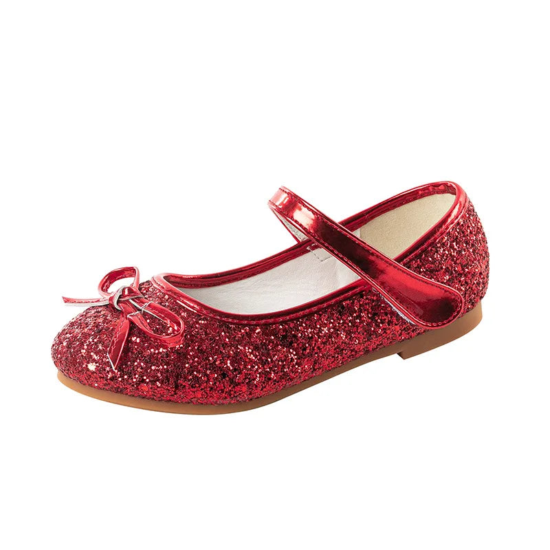 Brand Girl Shoe Autumn Sequins Dress for Girls Bow Princess Shoes Middle Large Child Flat Shoe Versatile Women Shoe Zapatos Niña