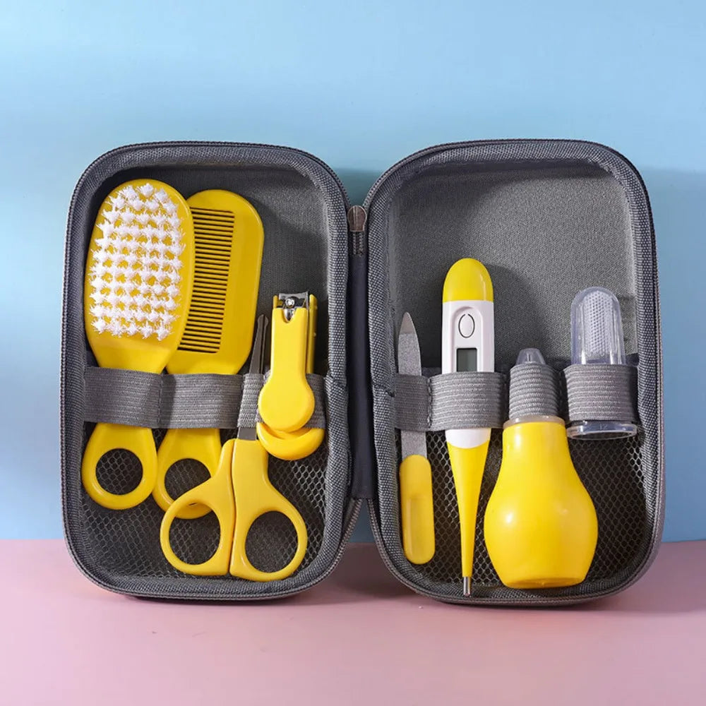 8pcs EVA Bag Baby Health Care Kit Soft Bristle Brush Material Safety Child Care Cleaning Set Nail Clippers Comb Thermometer