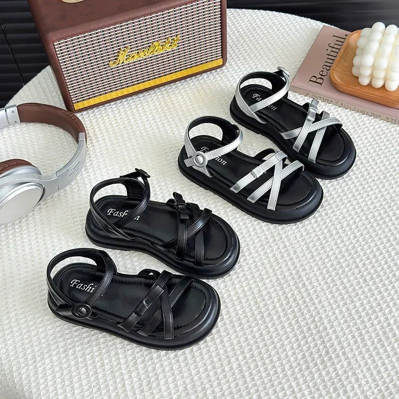 Girls Beach Shoes Bow-knot 2025 Summer Brand New Soft Open Toes Fashion Kids Sandals Princess Sweet Style Anti-slippery Shoes