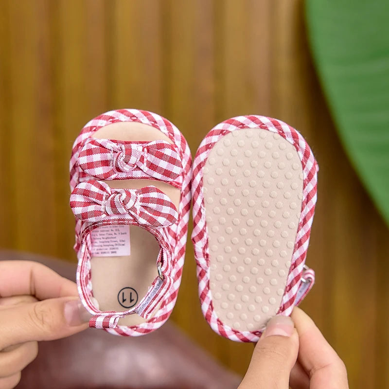 0-6-12 Months Baby Girl Sandals, Soft-Soled Velcro Cute Bowknot Baby Girl Flats, Suitable for Indoor and Outdoor Use