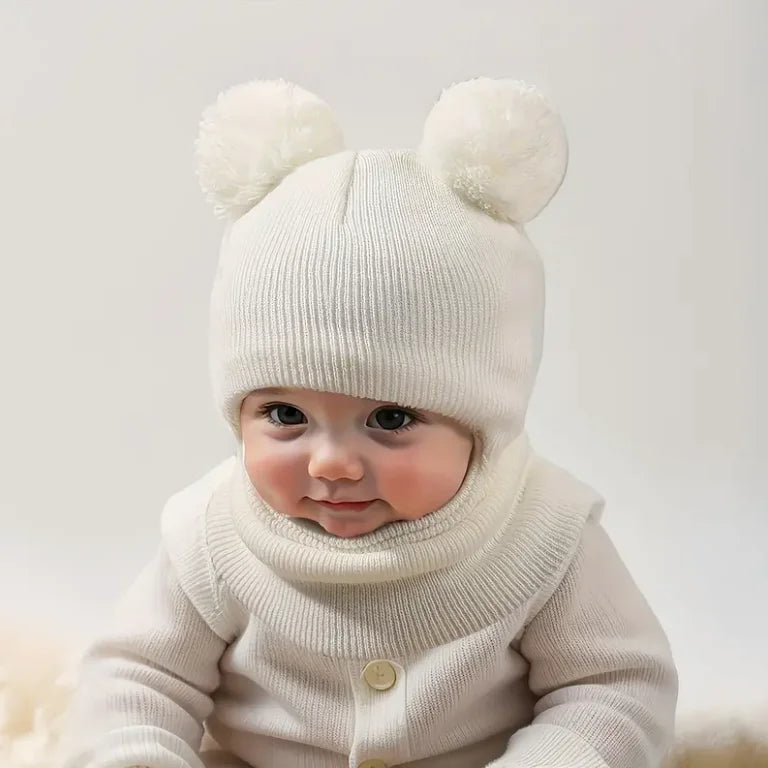 Winter Hat with Pom-Pom Trim - Soft Stretchy Knit Beanie for 0-3 Year Olds, Lightweight & Windproof, with Accents, with Trim