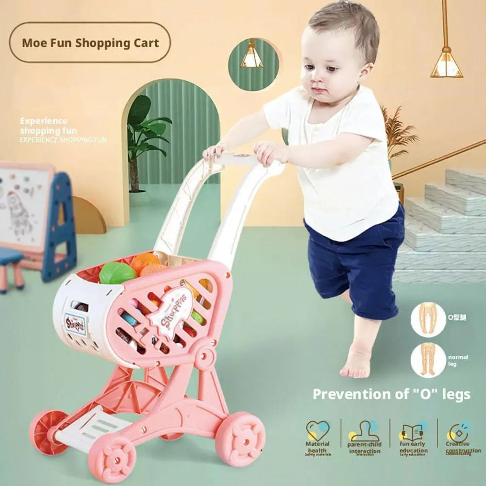Shopping Cart Toys, Trolley for Groceries Supermarket Playset Fruit Vegetables Play Food Role Kitchen Store Toys for Kids