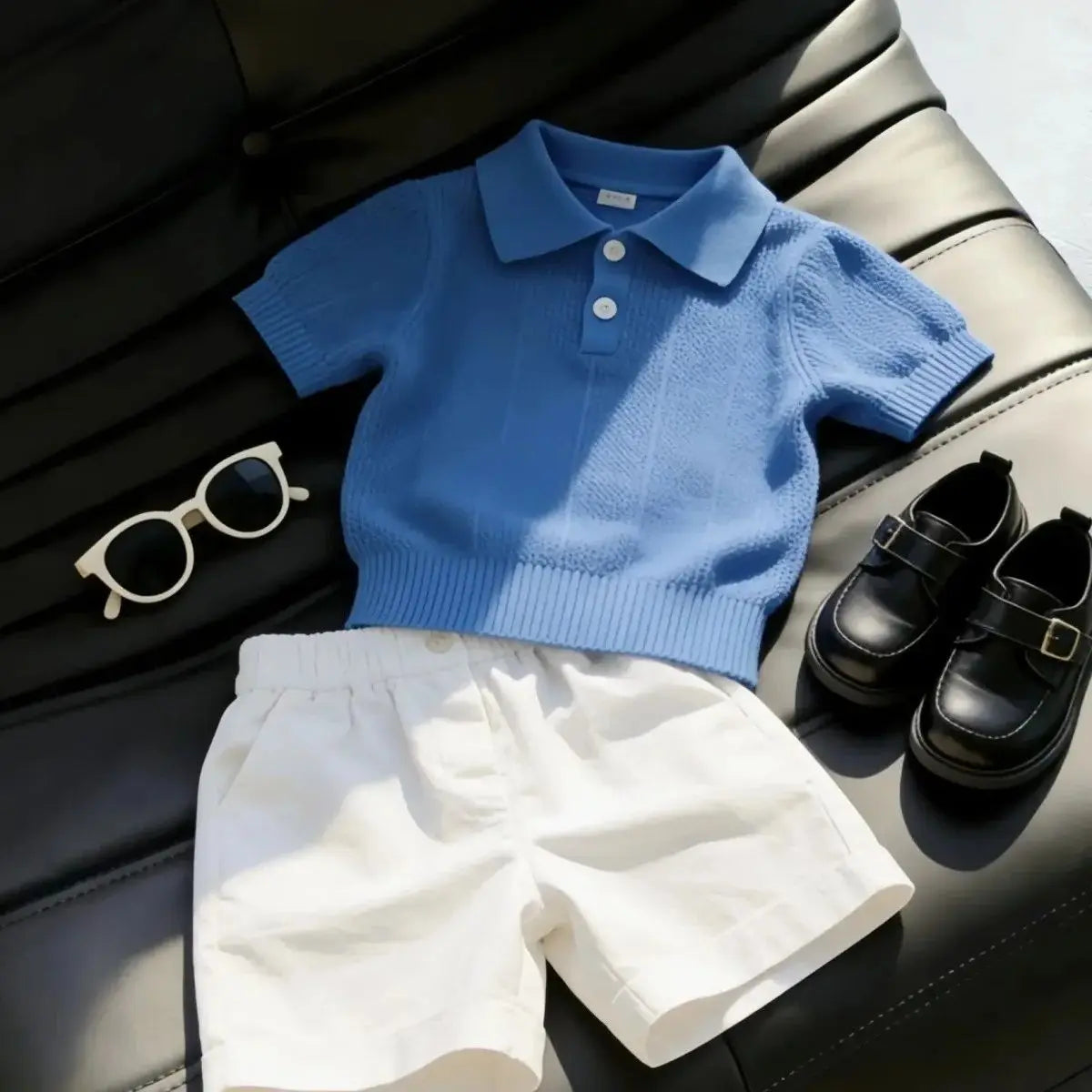 Boys Summer Outfit Fashion New Stylish Children's Handsome Hollow Polo Short Sleeve T-Shirt Plus Casual Pants Two-Piece Set