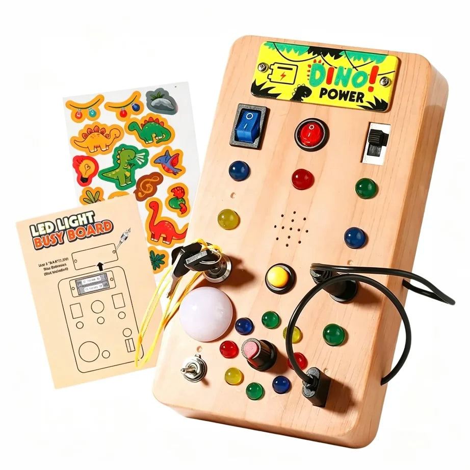 Montessori LED Light Busy Board Simulator with Switch and Dinosaur Sound Effects: A smart educational toy suitable for toddlers.