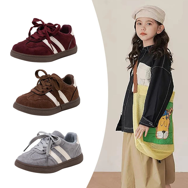 2025 Spring Autumn New Boys' Soft soled Sports and Leisure Shoes Girls' Baby Color blocked Board Shoes Brown Grey Size 23-36