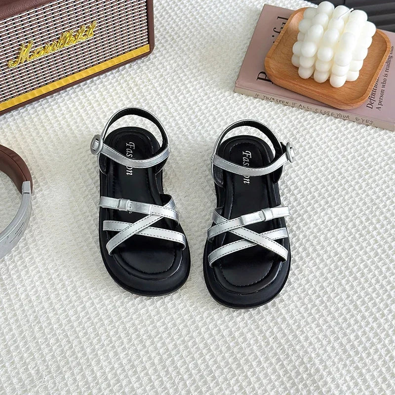 Girls Beach Shoes Bow-knot 2025 Summer Brand New Soft Open Toes Fashion Kids Sandals Princess Sweet Style Anti-slippery Shoes