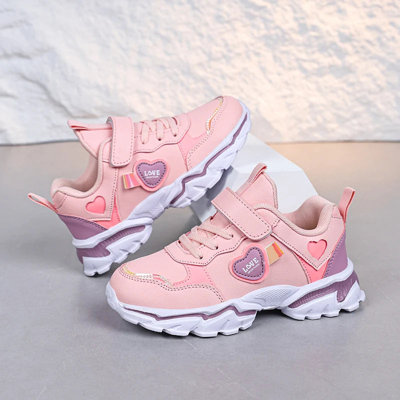 Girls' autumn and winter sports shoes, anti slip leather surface, elementary school students' spring outdoor shoes, middle-aged