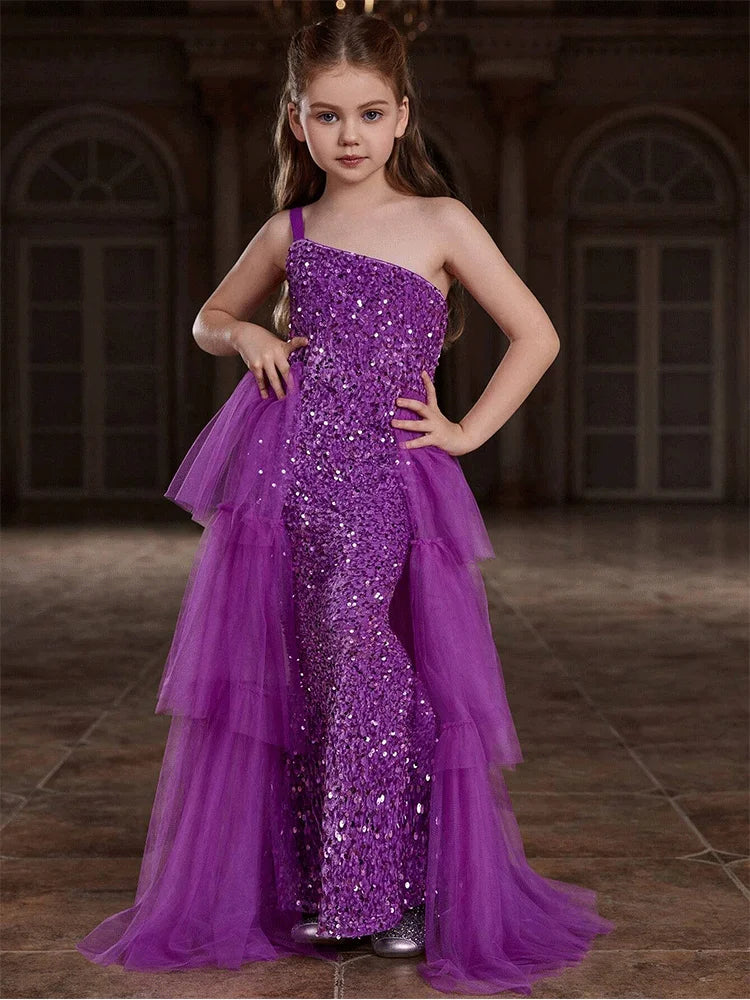 Girls Birthday Party Evening Dress Wedding Banquet Luxury Flower Girl Mesh Evening Dress Girl Stage Evening Dress Prom Gown