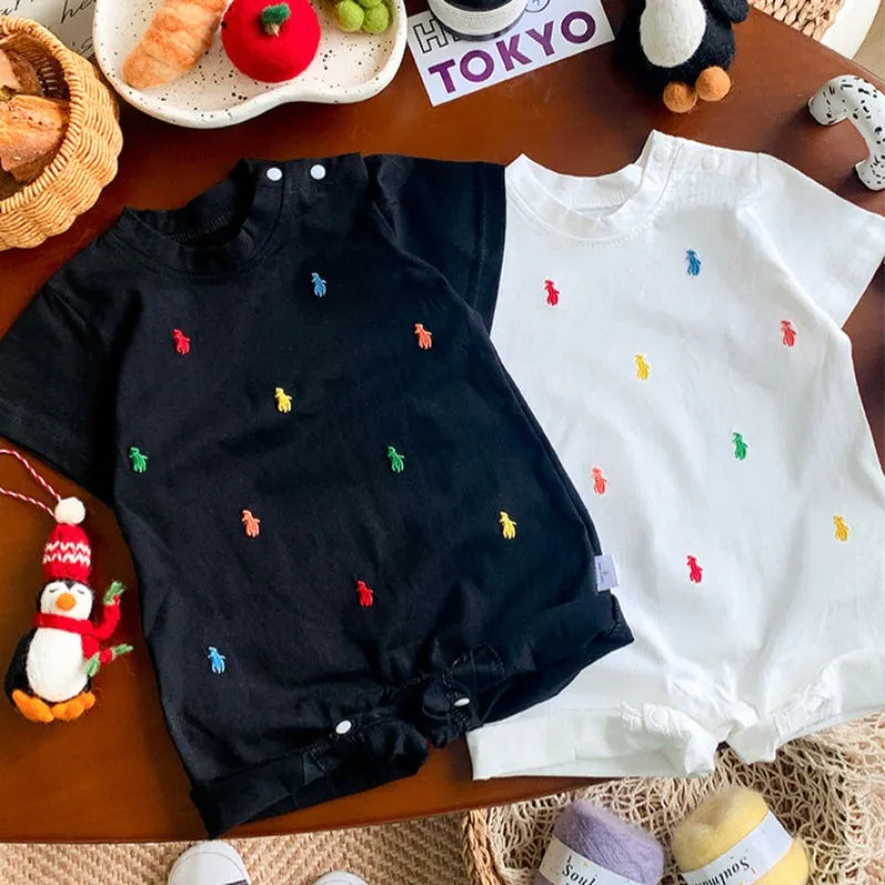 New Summer Clothing Short-sleeved Open-file Baby Onesie, Male and Female Baby Thin Pajamas, Climbing Clothes