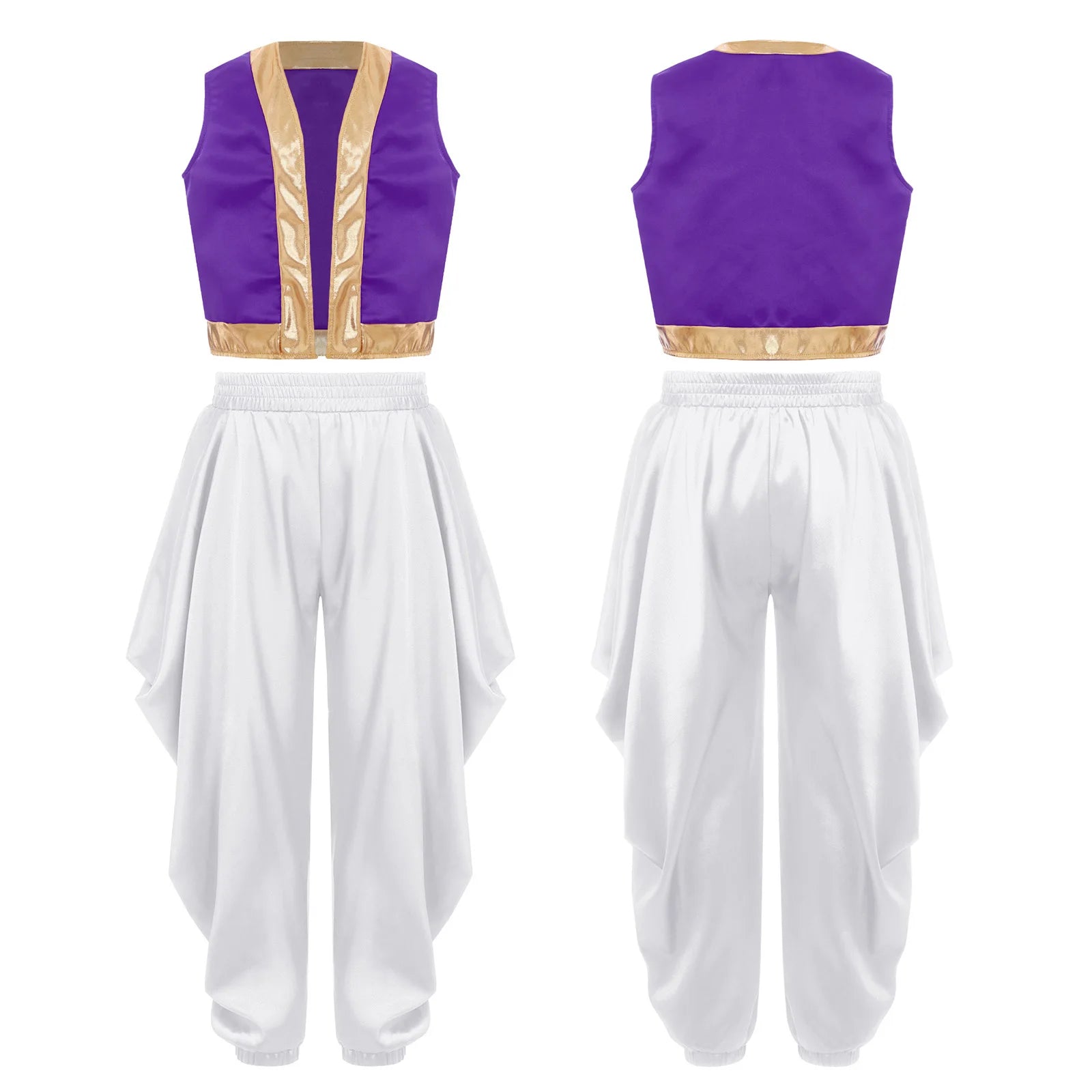Boys Mythical Arabian Prince Dress Up Loose Vest with Satin Dhoti Pants Baggy Trousers Halloween Carnival Character Cosplay Suit