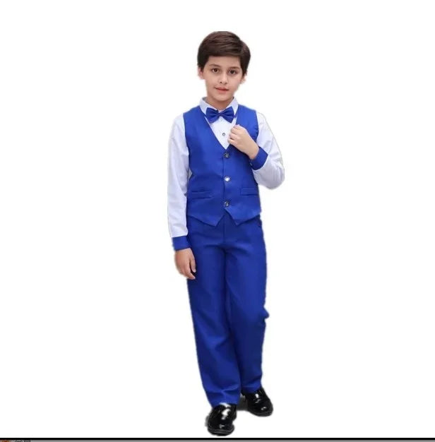 Boys' Small Suit, Vest Set, Big Children's Strap Pants, Performance Dress, Wedding Piano Performance