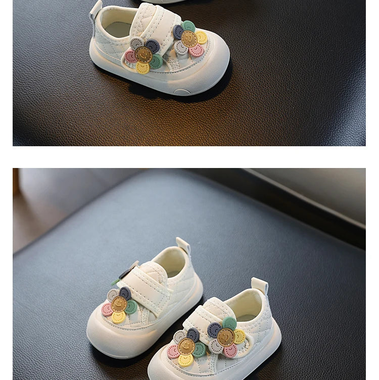 Baby Walking Shoes with Sweet Flowers Kids Casual Shoes Toes Capped 2026 Brand New Toddler Flat Shoes Round Toes Soft Non-slip