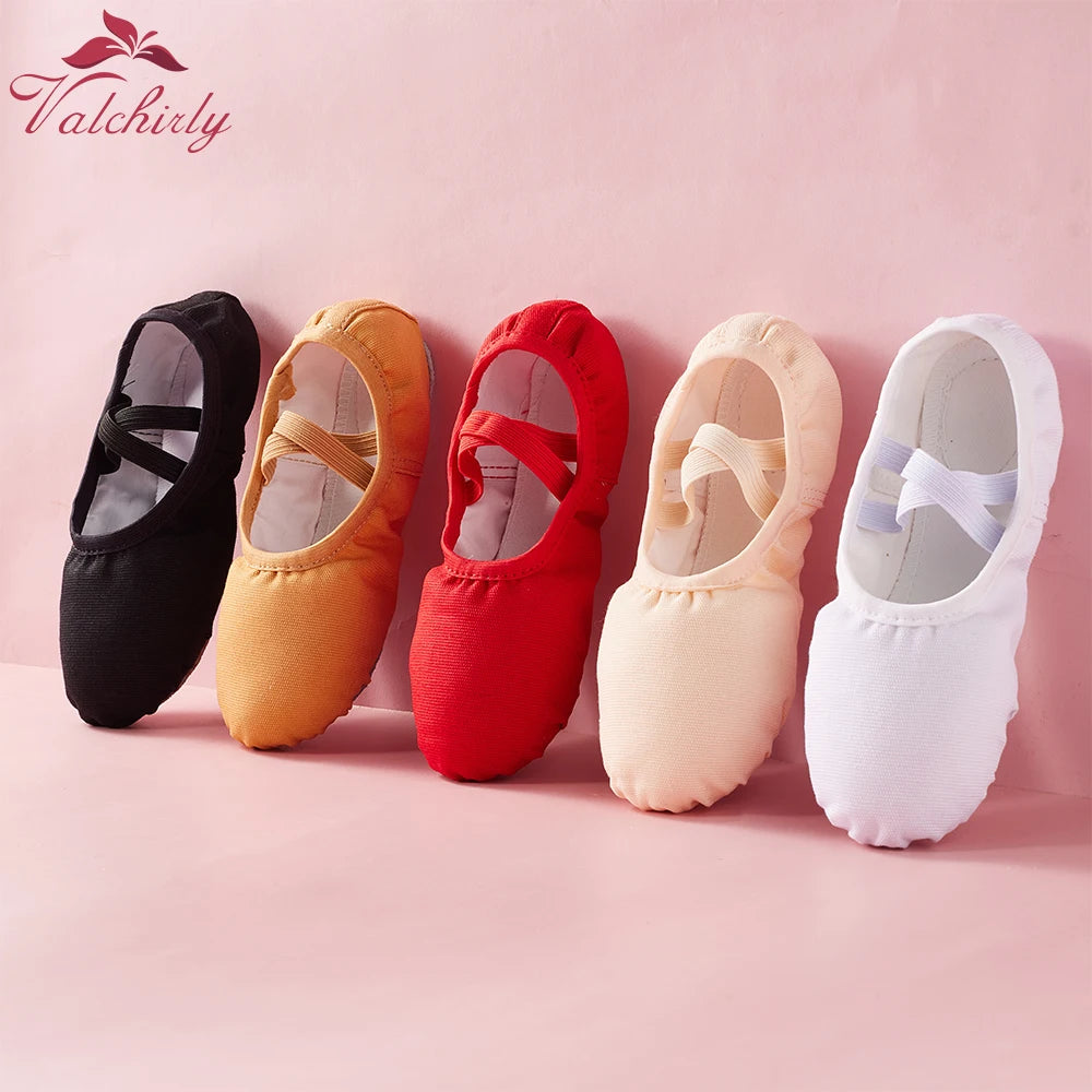 Girls Ballet Slippers Kids Dance Shoes Adult Gymnastics Training Canvas Soft Leather Sole No Shoelaces