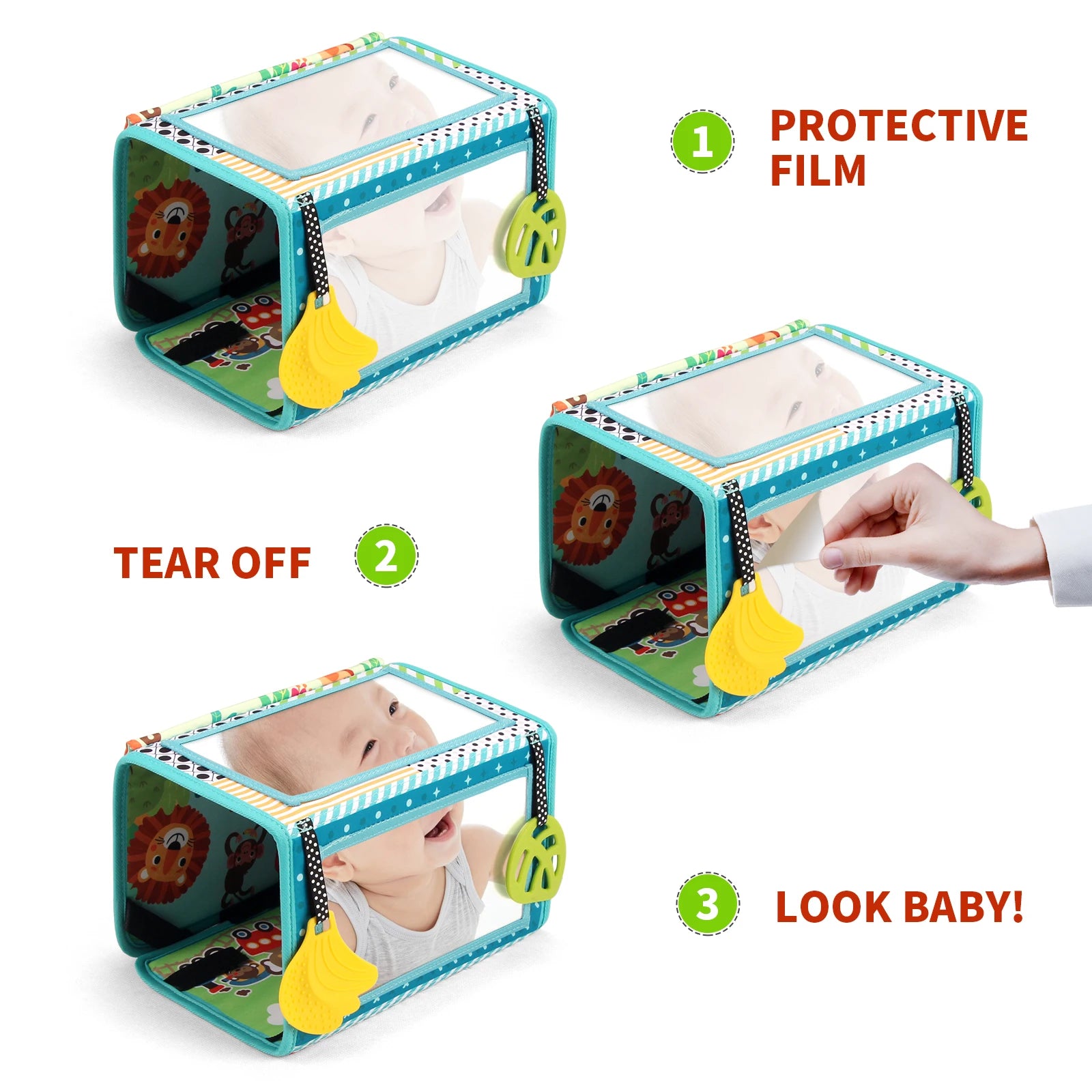 Baby Cloth Book with Distorting Mirror Soft Cartoon Parent-child Interactive Sensory Books Educational Montessori Toys for Baby