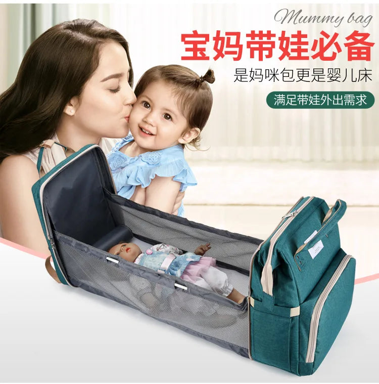 Baby Bed Mother Large Capacity Nappy Milk Bottle Backpacks with Changing Mat Convenient Baby Nursing Bags Gift Mommy Diaper Bags
