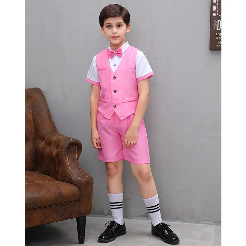 Boys' Small Suit, Vest Set, Big Children's Strap Pants, Performance Dress, Wedding Piano Performance